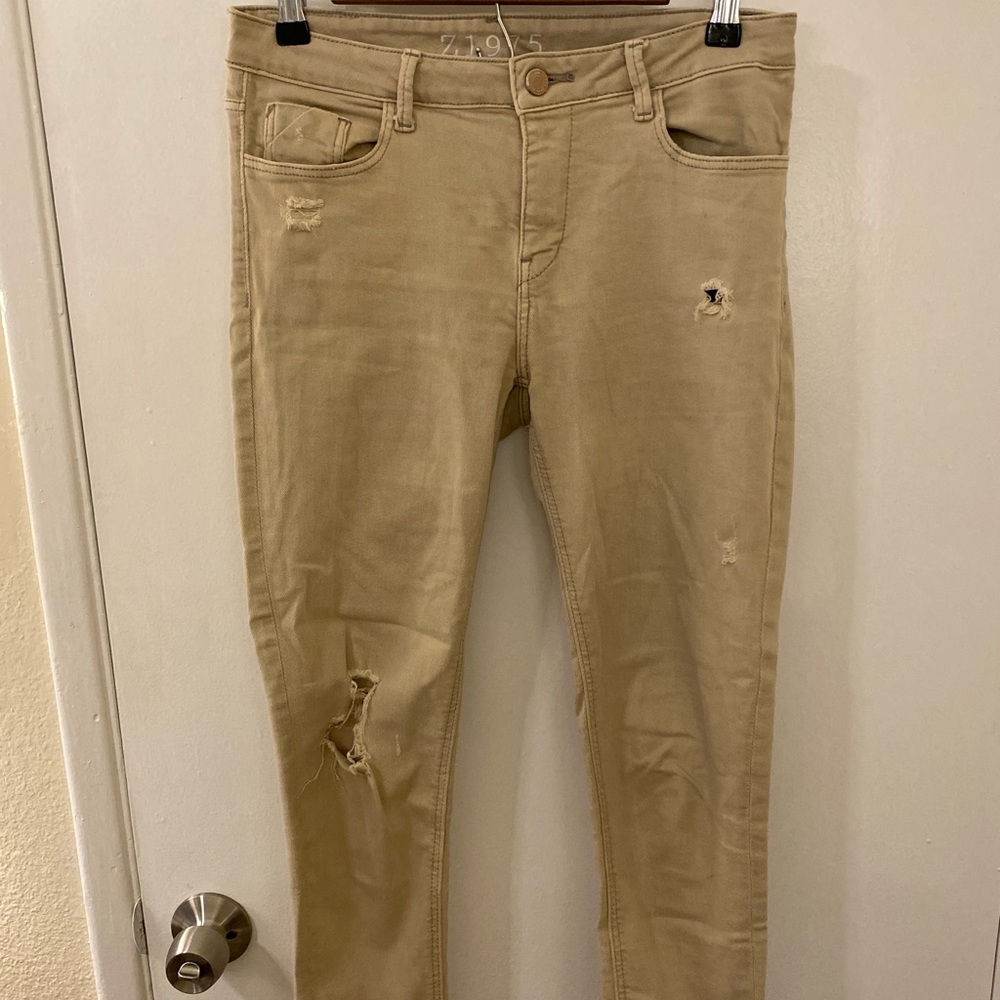 Zara Khaki Jeans with Holes